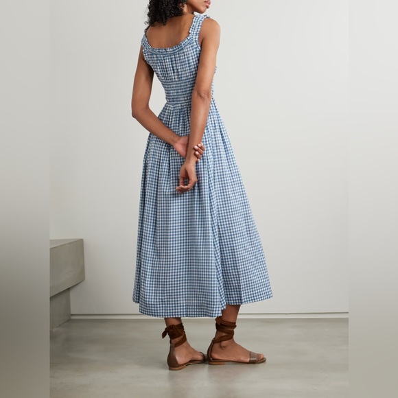 NWT Doen Emmaretta Cotton Voile Smocked A Line Midi Maxi Dress Blue Gingham - Picture 2 of 13